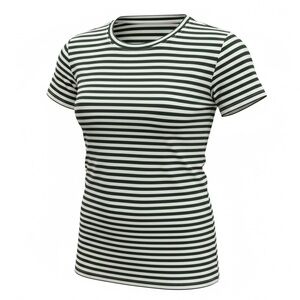 NWT YANA K Women’s Green/White Stripe Crew Neck Short Sleeve Top Blouse- Size OS